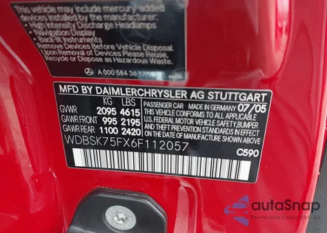 2006 Mercedes-Benz Sl 500 z USA, uszkodzony, nr VIN WDBSK75FX6F112057